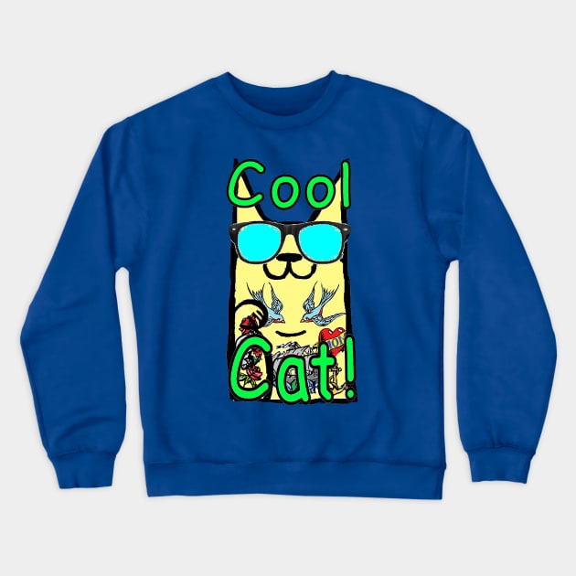 Cool Cat Graffiti Tattoo kitty Crewneck Sweatshirt by LowEndGraphics